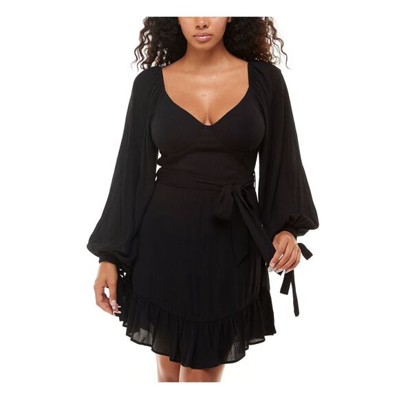 NWT B DARLIN Womens Black Tie Short Party Fit + Flare Dress 1\2 - Picture 1 of 2